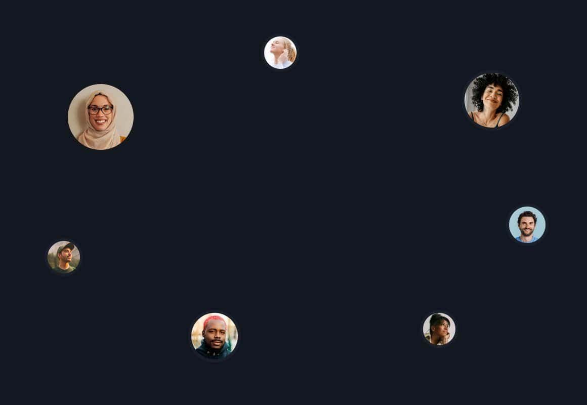 Home 16 Diverse group of potential customers shown in circular profile photos - inclusive business community representation